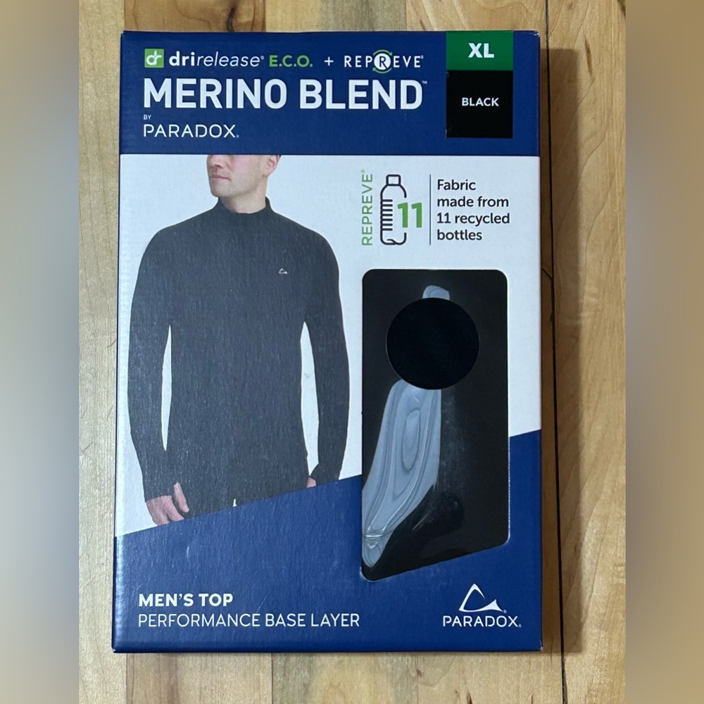 New in Box! Paradox Black Merino Blend Men's Top XL